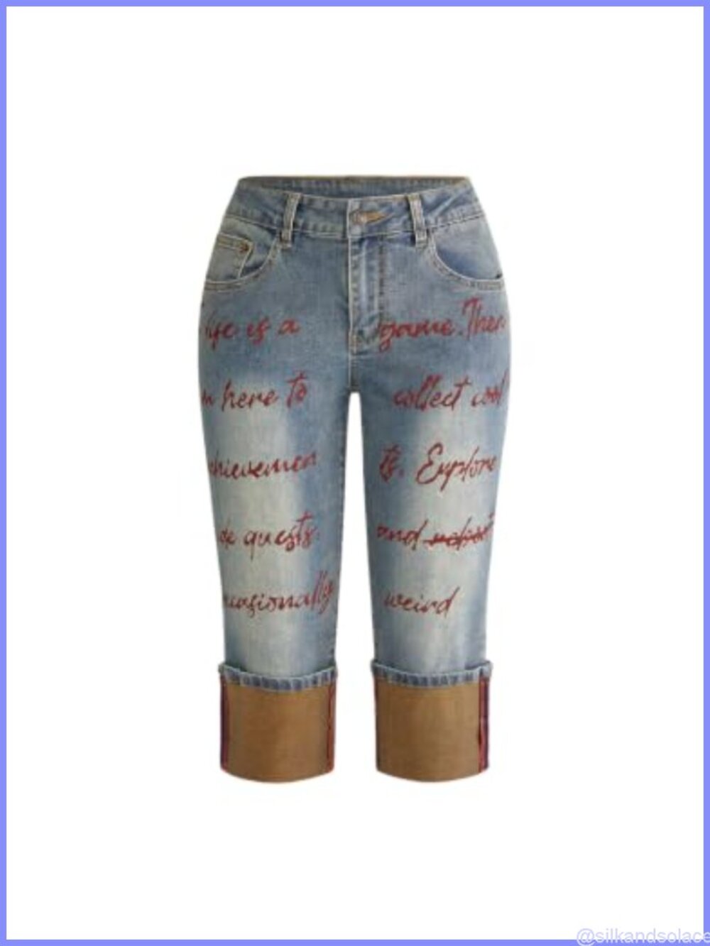 Y2k Letter Print Low Rise Cuffed Capri Jeans Stretch Denim Pants